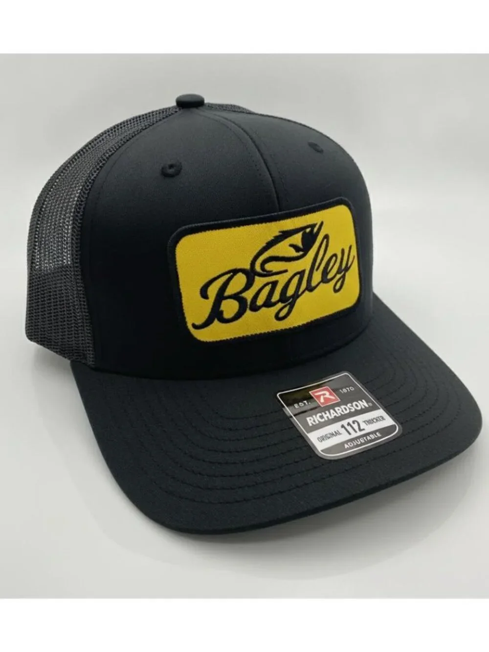 Retro Bagley Bait Co Embroidered Patch Trucker Hat Black Richardson 112 Angler